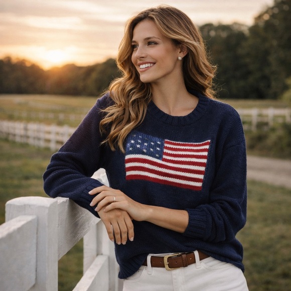WILA Sweaters - 🇺🇸 usa american flag knit sweater patriotic navy blue preppy